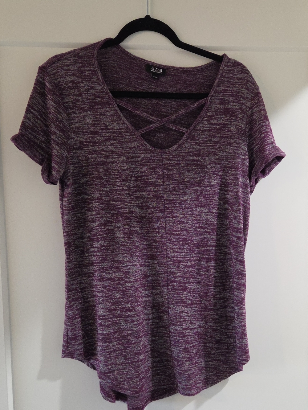 a.n.a Purple Heathered Crisscross Short Sleeve Tee